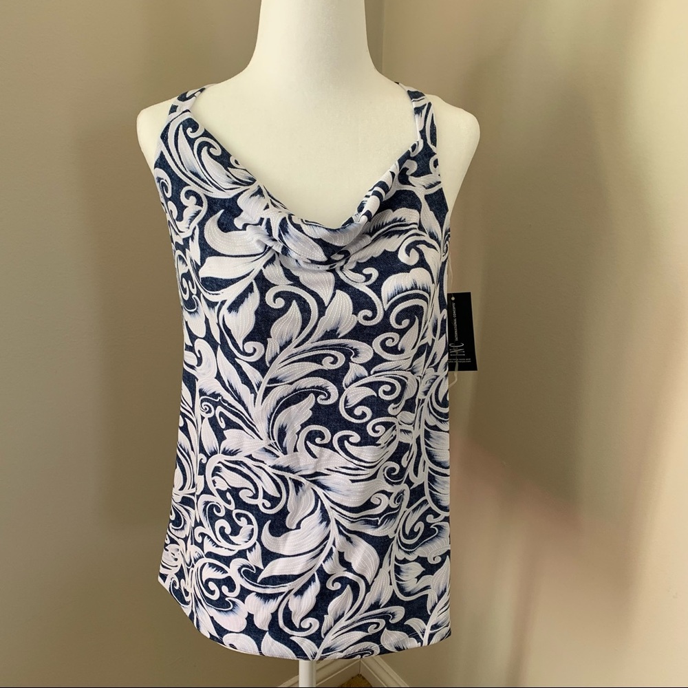 INC Blue and White Denim-Look Sleeveless Blouse